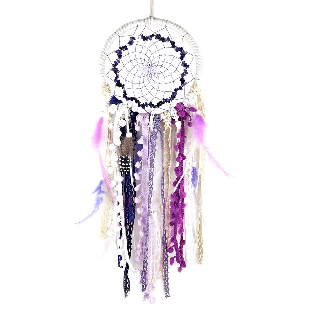 Lavender Amethyst Dreamcatcher Crystal Stone Wind Chime Hand-Woven Wall Ornament