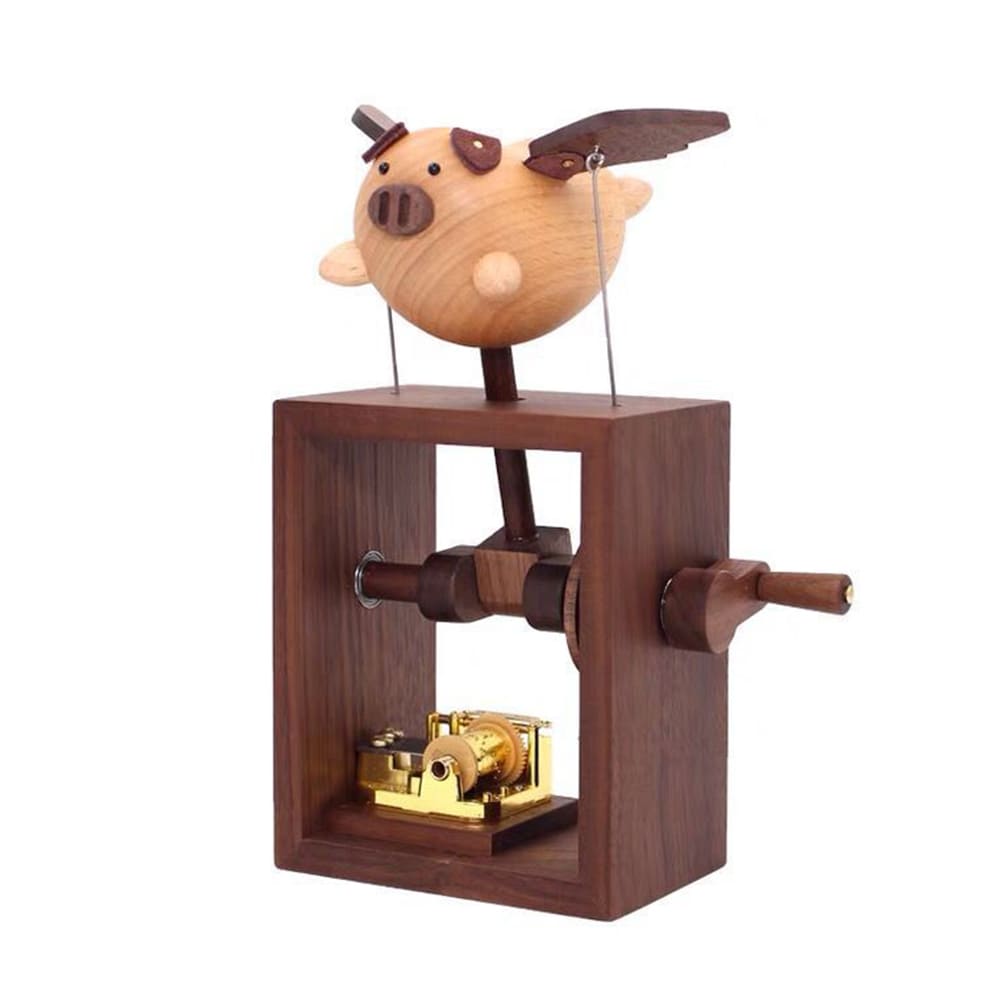 Fliggy Music Box Accessories Hand-Cranked Box Wooden Hand-Cranked Statue