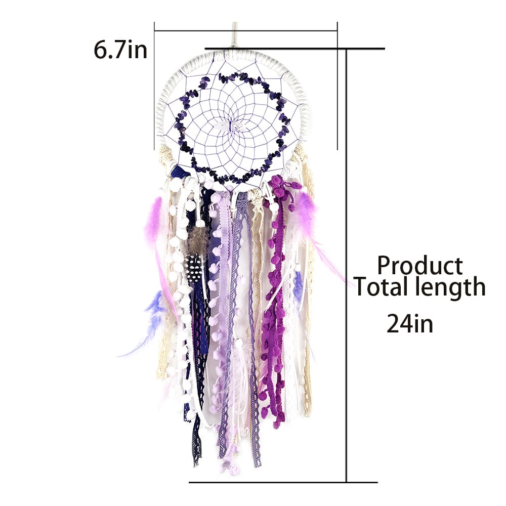 Lavender Amethyst Dreamcatcher Crystal Stone Wind Chime Hand-Woven Wall Ornament