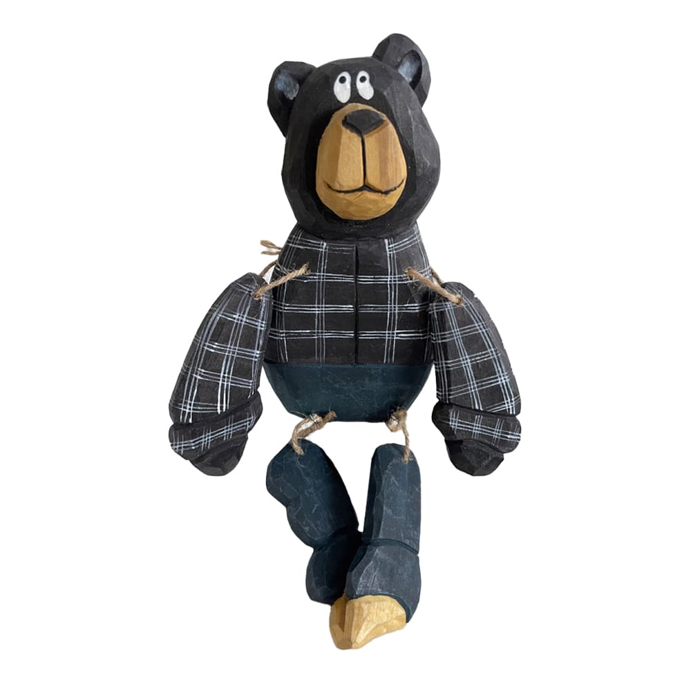 Wooden Handicraft Doll Bear Checkered Hanging Leg Ornament