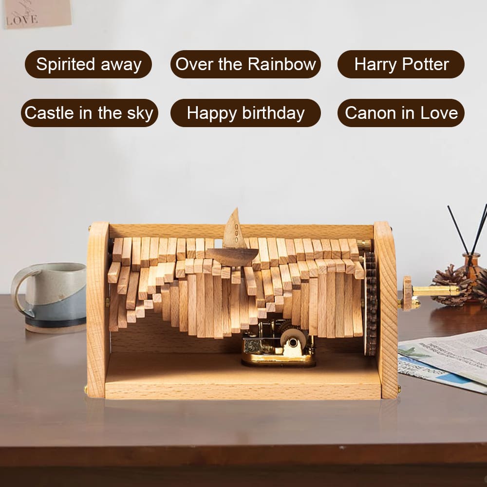 Woodenl Music Box Hand Crank Wood Vintage Classic Hand-Operated