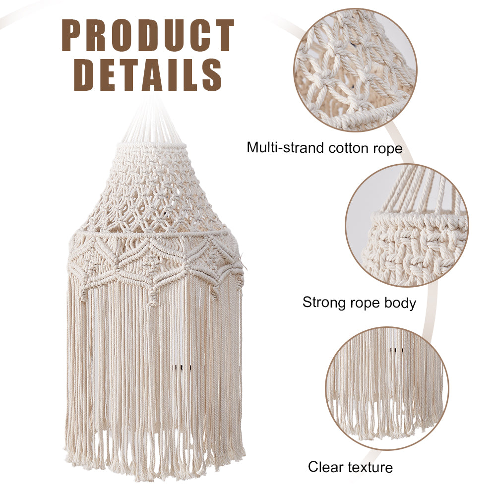 Hand-Woven Cotton Rope Lampshade Decorated With Bohemian Long Tassel Tapestries