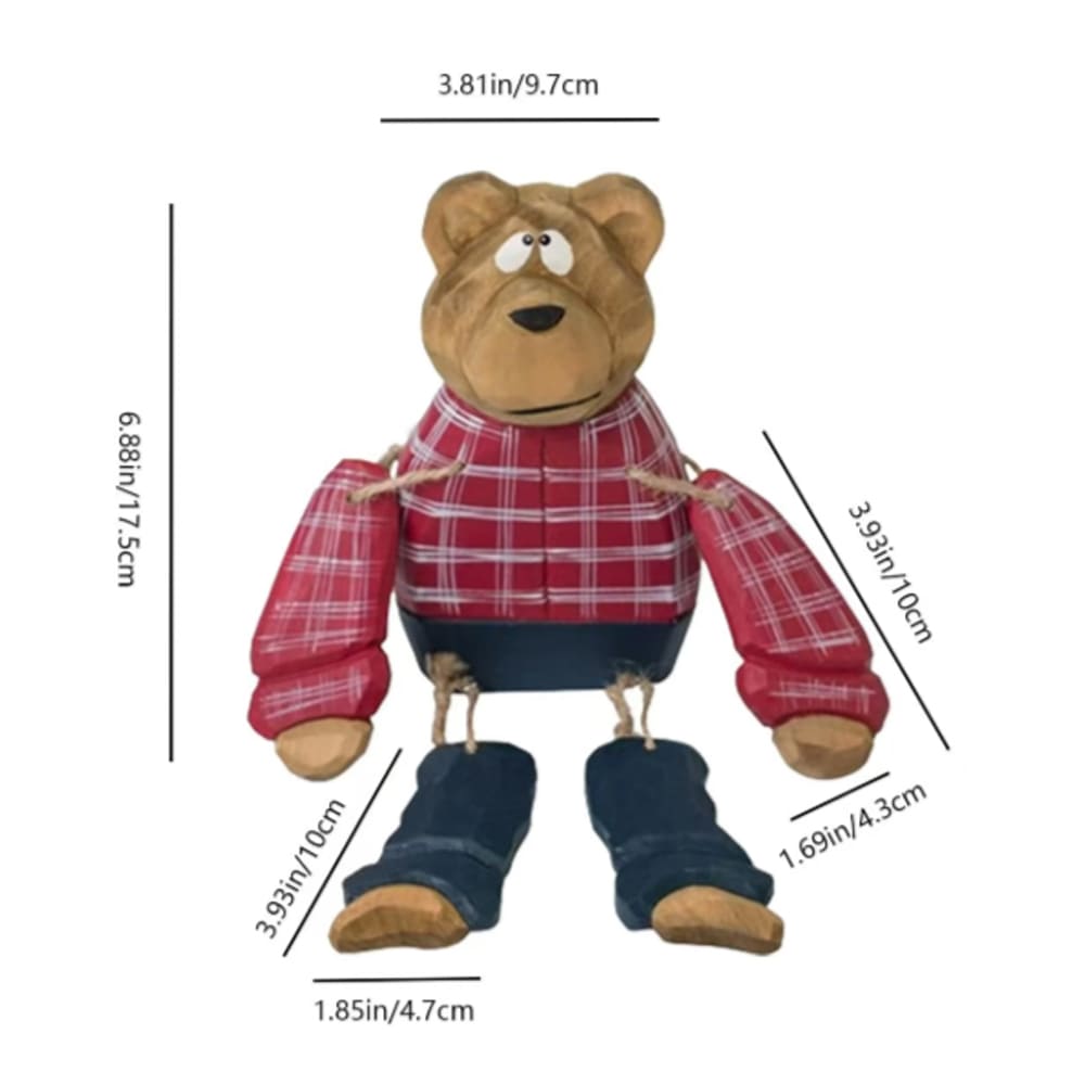 Wooden Handicraft Doll Bear Checkered Hanging Leg Ornament