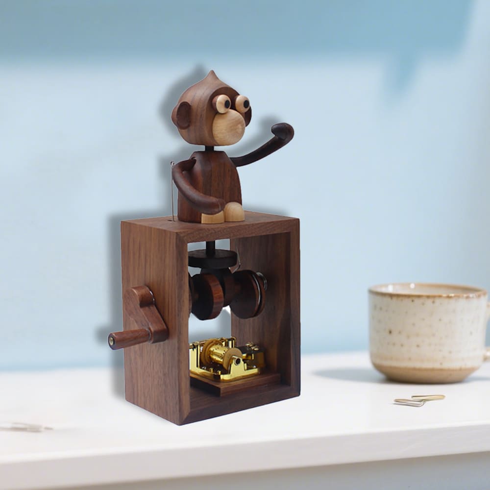 Fliggy Music Box Accessories Hand-Cranked Box Wooden Hand-Cranked Statue