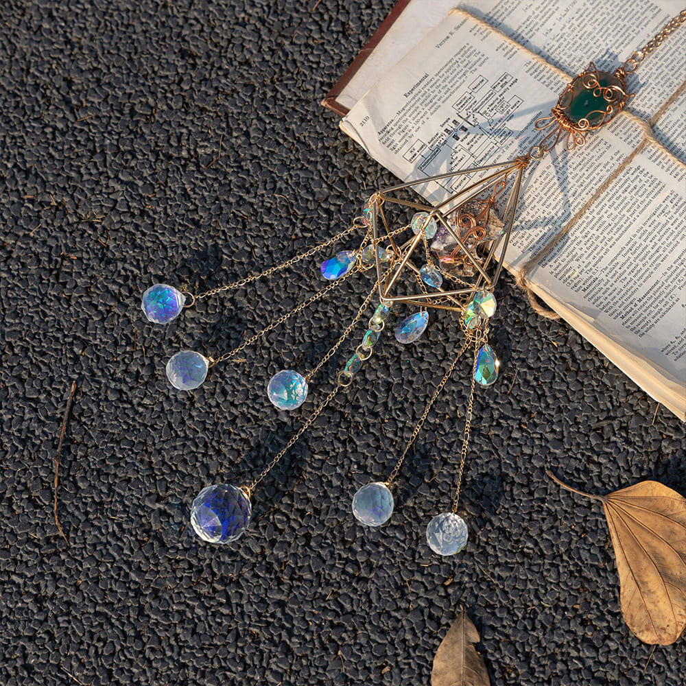 Handcrafted Crystal Wind Chime Dream Catcher & Owl Pendant Wall Sun Catcher Decoration