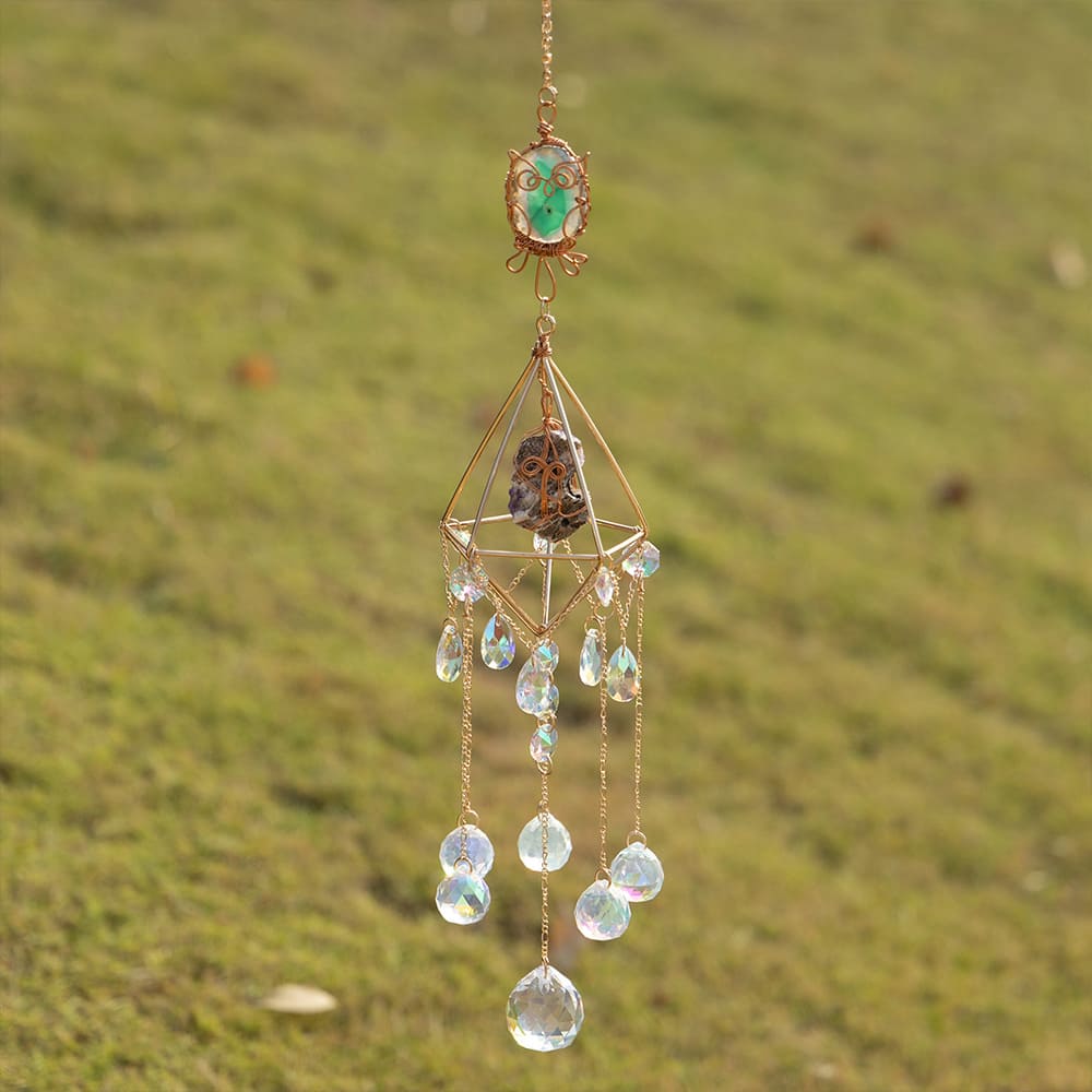 Handcrafted Crystal Wind Chime Dream Catcher & Owl Pendant Wall Sun Catcher Decoration