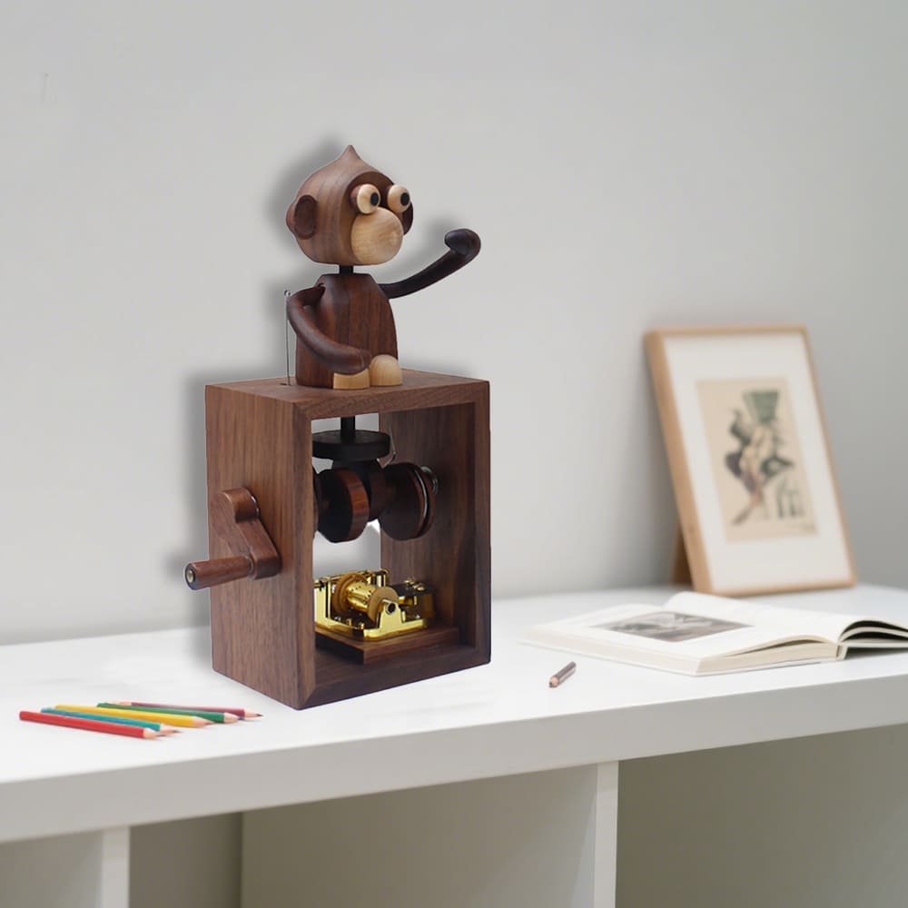 Fliggy Music Box Accessories Hand-Cranked Box Wooden Hand-Cranked Statue