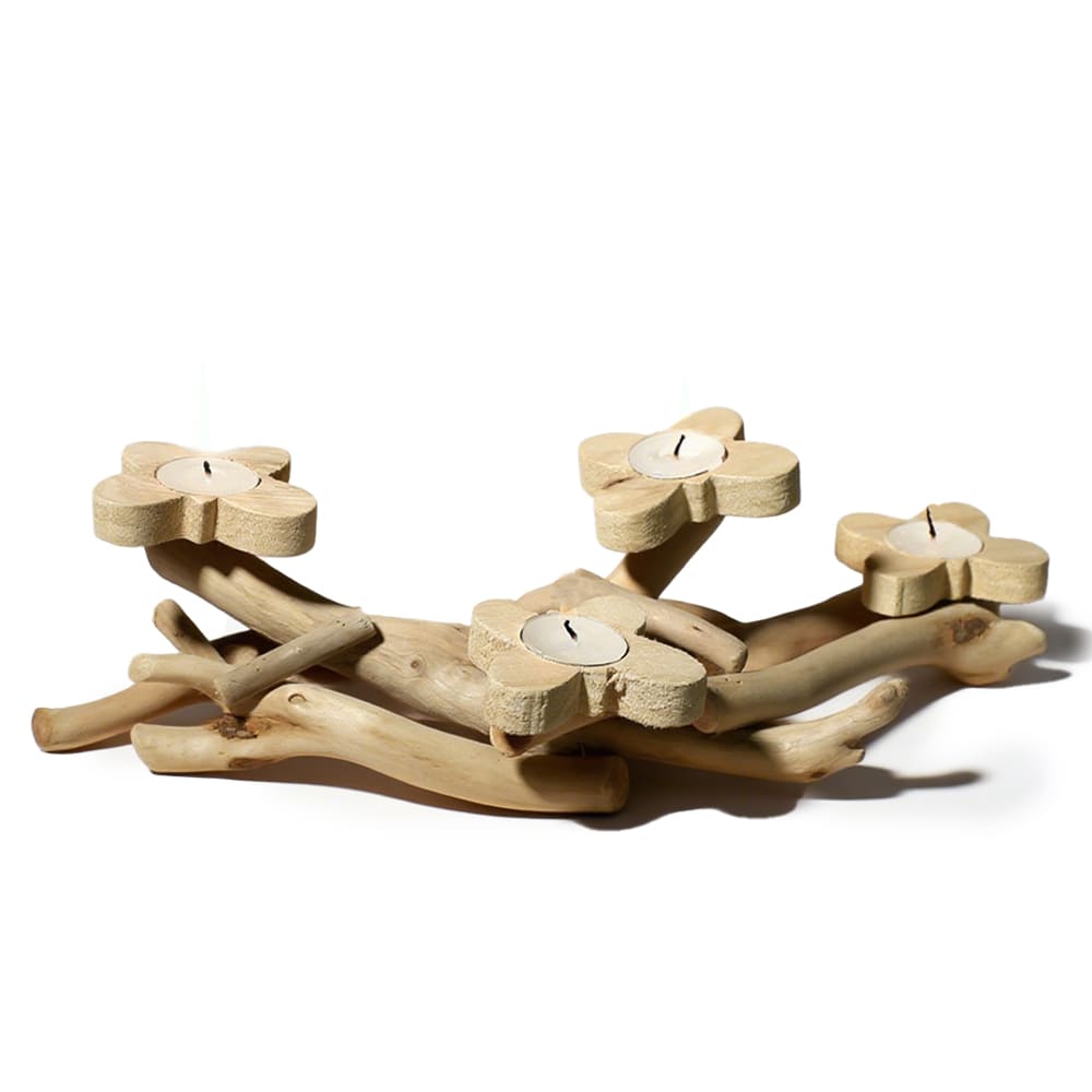 Handmade Flower Candlestick Wooden Handicrafts For Home Furnishings