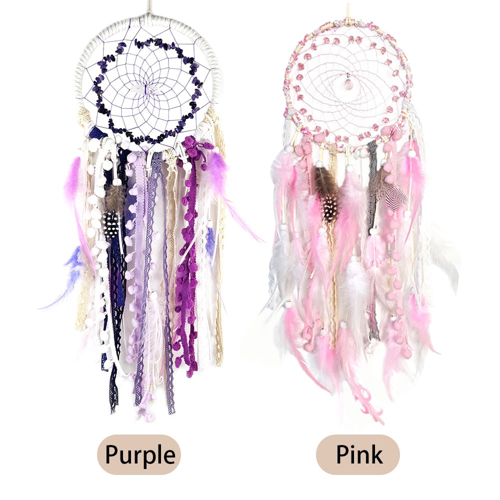 Lavender Amethyst Dreamcatcher Crystal Stone Wind Chime Hand-Woven Wall Ornament