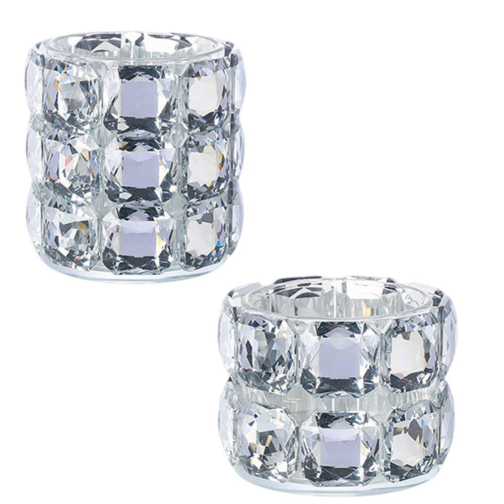 2pcs Crystal&Glass Tealight Candle Holder Pillar Candle Jar for Votive