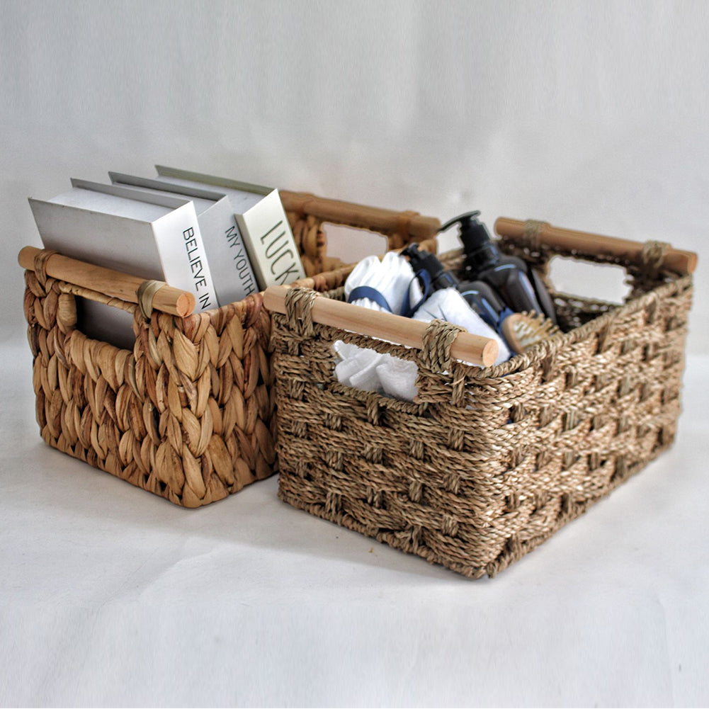 Willow Wicker & Braided Grass Basket Handwoven Natural Storage Bin