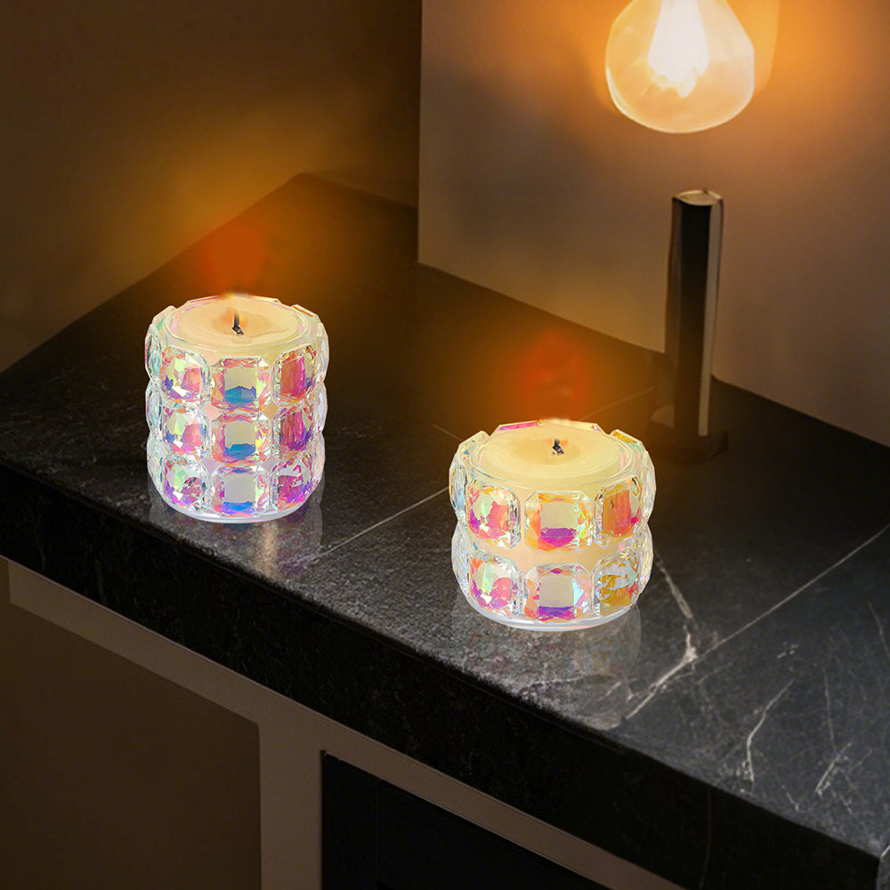 2pcs Crystal&Glass Tealight Candle Holder Pillar Candle Jar for Votive