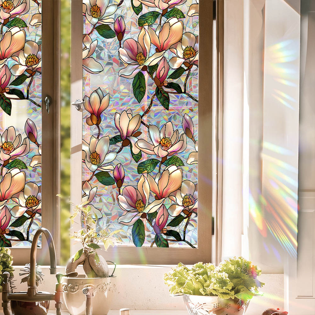 Retro Magnolia Flowers Window Privacy Film