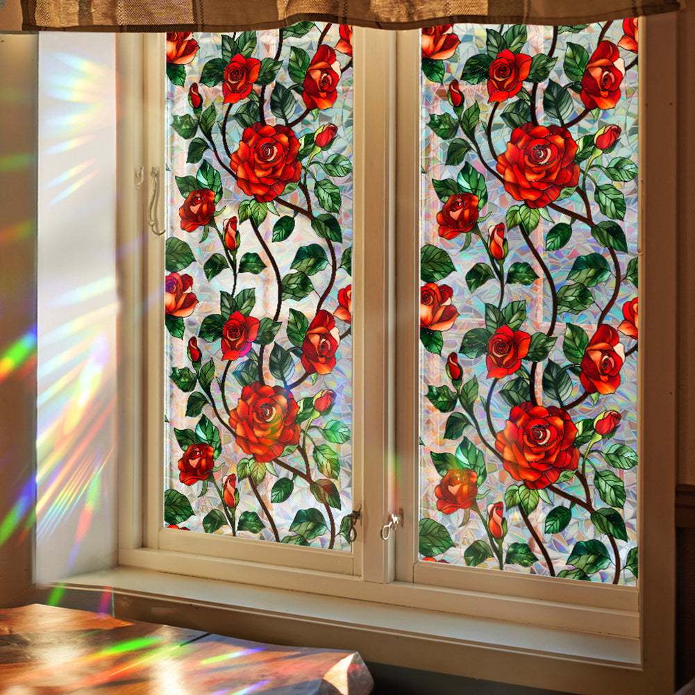 Retro Rose Flower Window Privacy Film