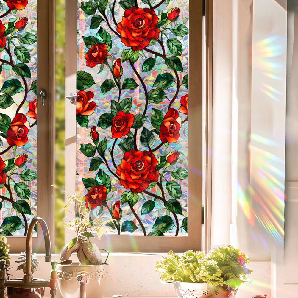 Retro Rose Flower Window Privacy Film