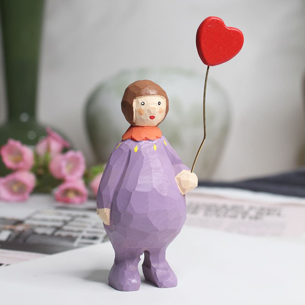 Hand-Carved Wooden Animal Balloon Decorative Healing Little Statues