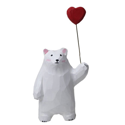Hand-Carved Wooden Animal Balloon Decorative Healing Little Statues