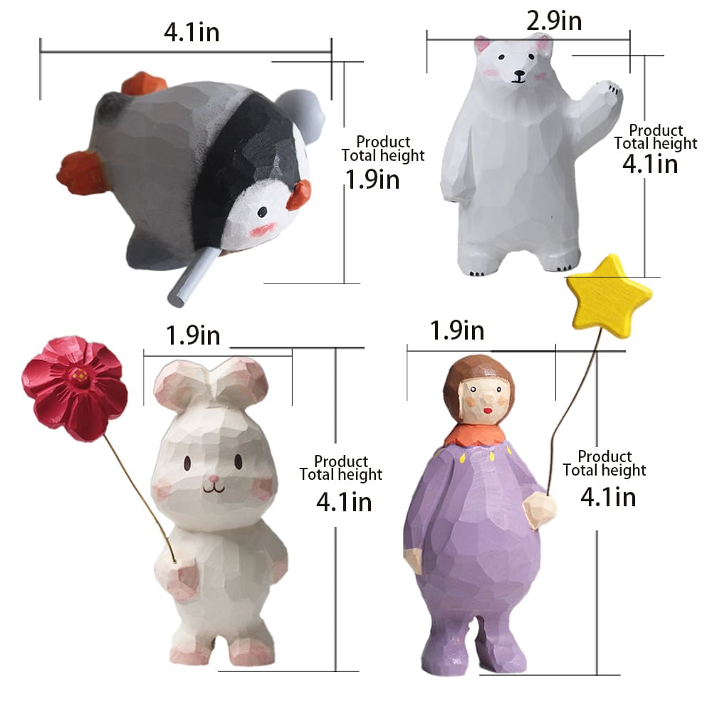 Hand-Carved Wooden Animal Balloon Decorative Healing Little Statues
