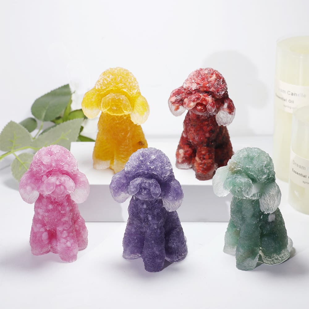 Handmade Crystal Resin Teddy Puppy Desktop Car Reiki Healing Decoration