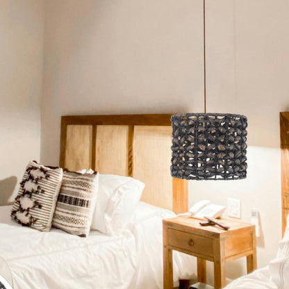 Handwoven Bohemian Straw Rope Lampshade – Natural Rattan Pendant Light Shade