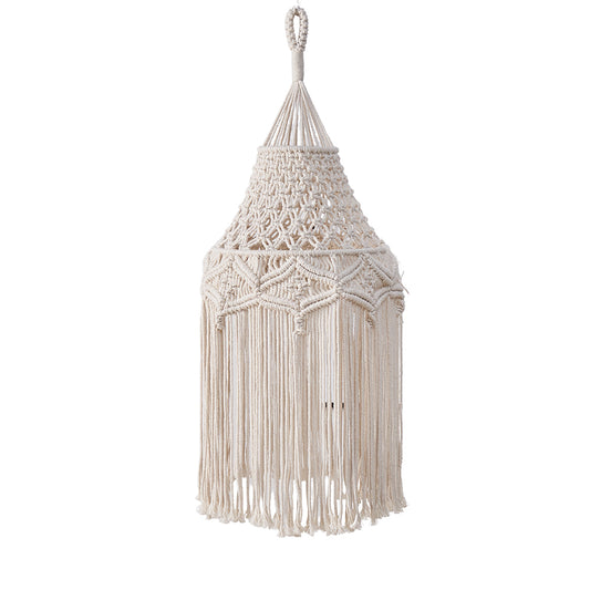 Hand-Woven Cotton Rope Lampshade Decorated With Bohemian Long Tassel Tapestries