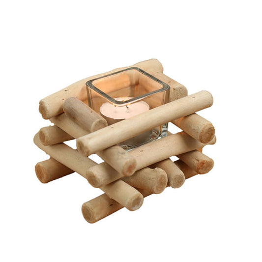 Square Wooden Candlestick Handcrafted Creative Handicraft Home Decoration
