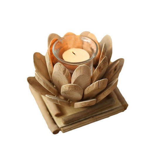 Handcrafted And Creative Wooden Lotus Candlestick Home Decoration