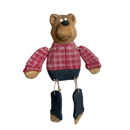Wooden Handicraft Doll Bear Checkered Hanging Leg Ornament