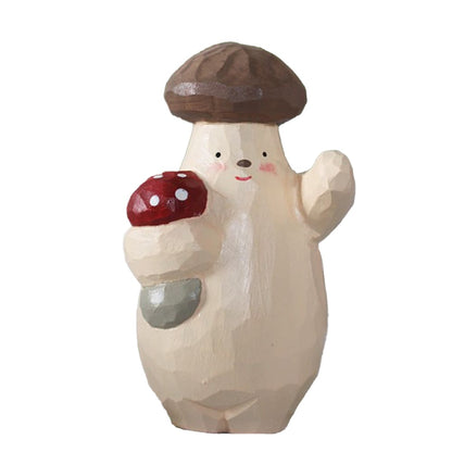 Hand Carved Wooden Mushroom Figurine Home Decor Art Craft Gift
