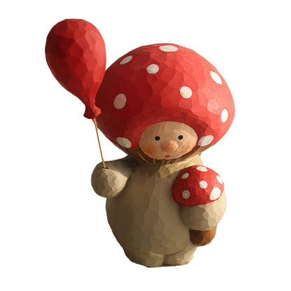 Hand Carved Wooden Mushroom Figurine Home Decor Art Craft Gift