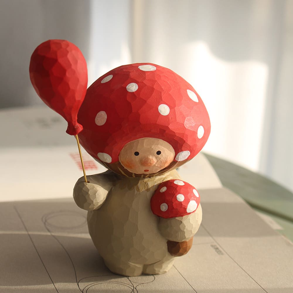 Hand Carved Wooden Mushroom Figurine Home Decor Art Craft Gift