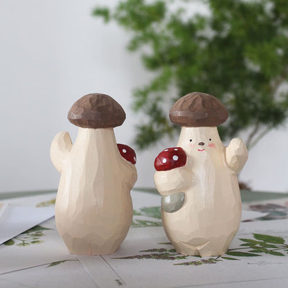 Hand Carved Wooden Mushroom Figurine Home Decor Art Craft Gift