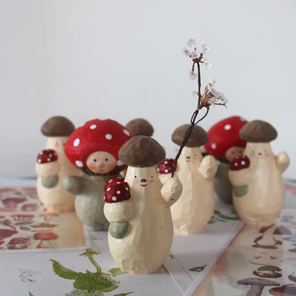 Hand Carved Wooden Mushroom Figurine Home Decor Art Craft Gift