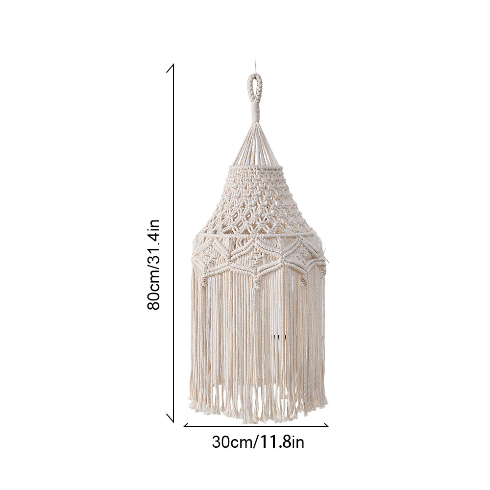 Hand-Woven Cotton Rope Lampshade Decorated With Bohemian Long Tassel Tapestries