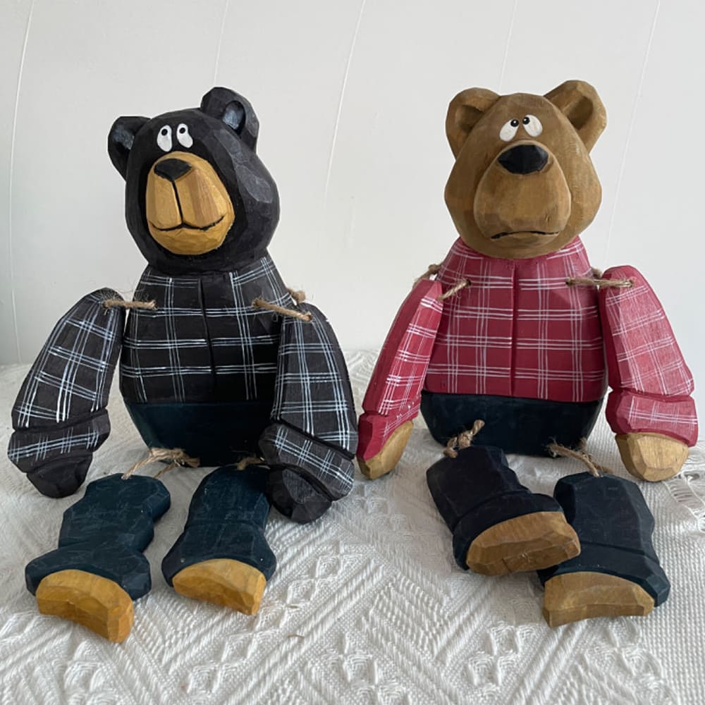 Wooden Handicraft Doll Bear Checkered Hanging Leg Ornament