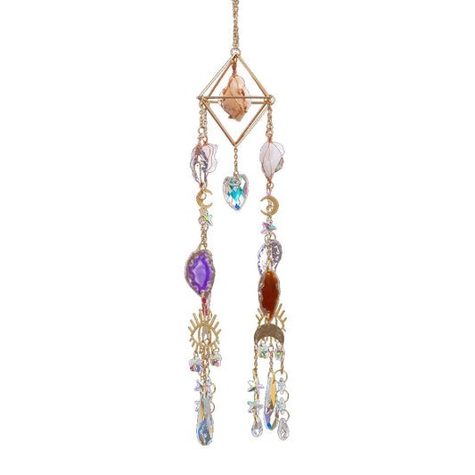 Green Agate Sun Catcher Crystal Pendant Moon Star Crushed Stone Sunshine Garden Hanging Decor