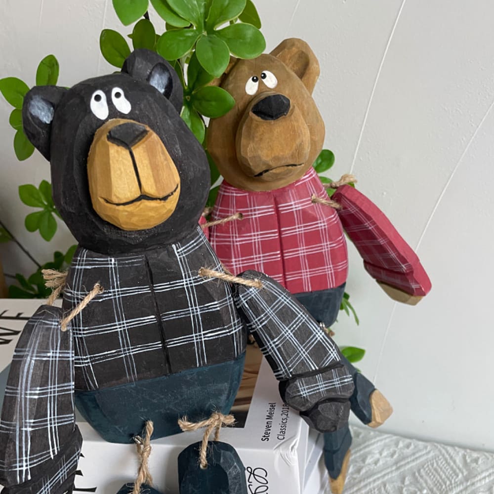 Wooden Handicraft Doll Bear Checkered Hanging Leg Ornament