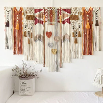 Retro Colorful Large Macrame Wall Hanging Decorated Handmade Tapestries