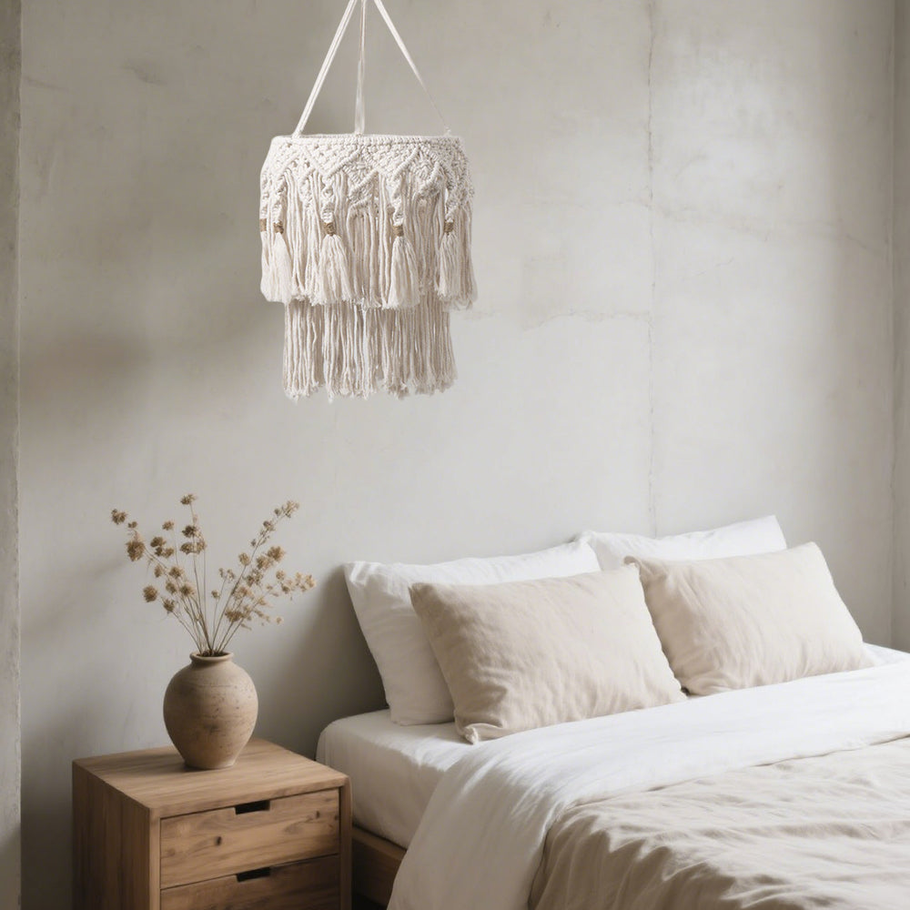 Bohemian Hand-Woven Tassel Cotton Rope Craft Lampshade