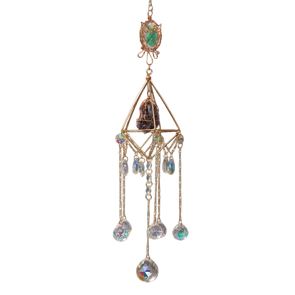 Handcrafted Crystal Wind Chime Dream Catcher & Owl Pendant Wall Sun Catcher Decoration