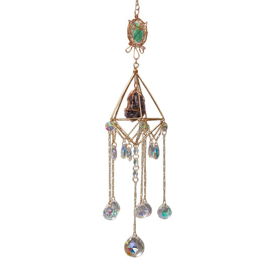 Handcrafted Crystal Wind Chime Dream Catcher & Owl Pendant Wall Sun Catcher Decoration
