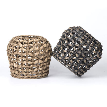 Handwoven Bohemian Straw Rope Lampshade – Natural Rattan Pendant Light Shade