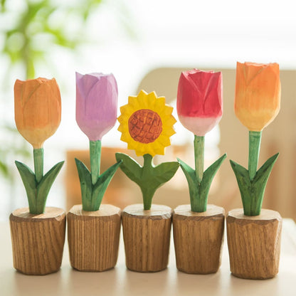 Wood Carved Sunflower Healing Style Handicraft Flower Ornaments