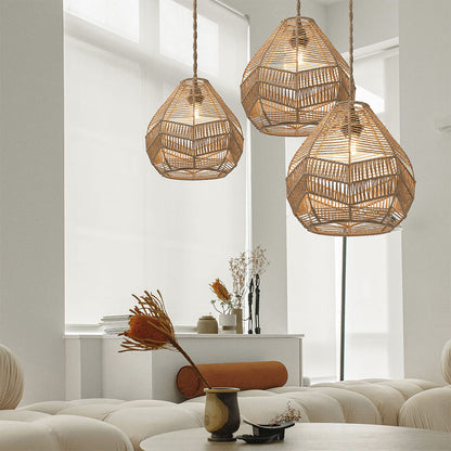 Handwoven Rattan Boho Pendant Light Lamp Shade