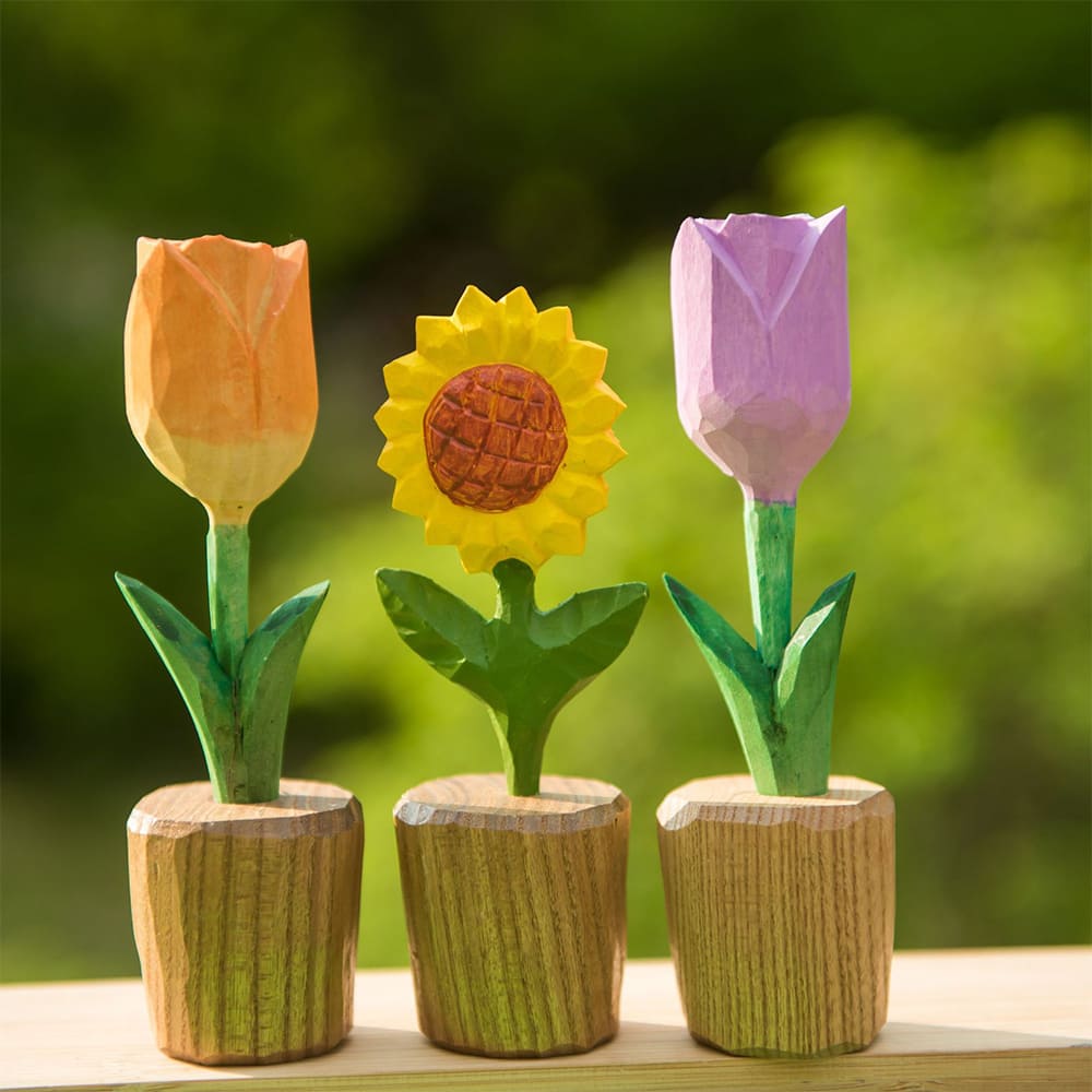 Wood Carved Sunflower Healing Style Handicraft Flower Ornaments