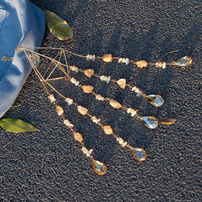 Handcrafted Yellow Crystal Bohemian Rainbow Prism Dreamcatcher Wind Chime