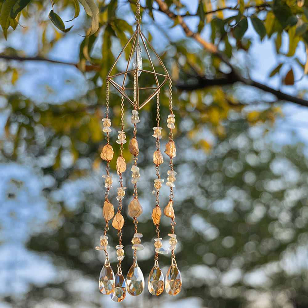 Handcrafted Yellow Crystal Bohemian Rainbow Prism Dreamcatcher Wind Chime