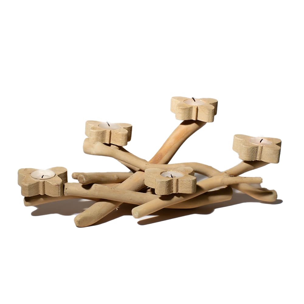 Handmade Flower Candlestick Wooden Handicrafts For Home Furnishings